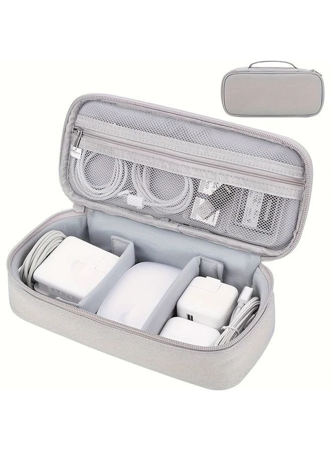 Large Gray Linen Travel Cable Organizer Bag For Chargers Power Banks External Devices - Image 1